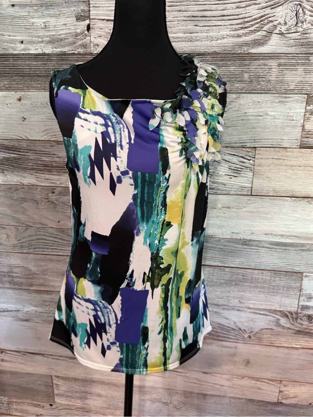 NWT Milano Abstract Print Sleeveless Tank - Blue Green Black White